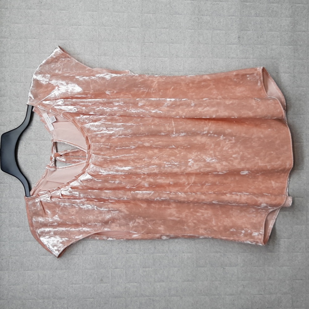 Lauren Conrad Blush Pink Crushed Velvet Short Cap Sleeve Top